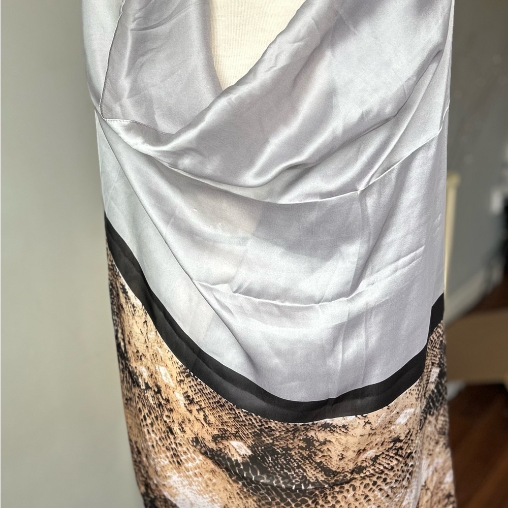 NWT Two-Tone Silk Scarf - Neutral Snake Print & Silver Grey - 68” x 33” - Picture 2 of 5